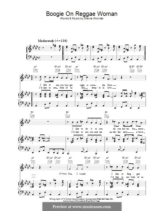 Boogie on Reggae Woman: Para vocais e piano (ou Guitarra) by Stevie Wonder