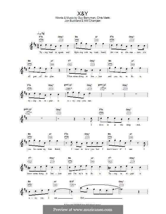 X&Y (Coldplay): melodía,letras e acordes by Chris Martin, Guy Berryman, Jonny Buckland, Will Champion