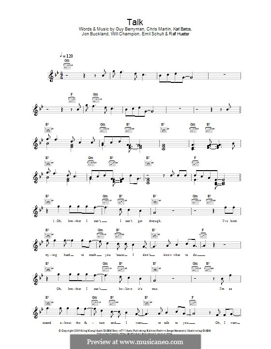 Talk (Coldplay): melodía,letras e acordes by Chris Martin, Emil Schult, Guy Berryman, Jonny Buckland, Karl Bartos, Ralf Hütter, Will Champion