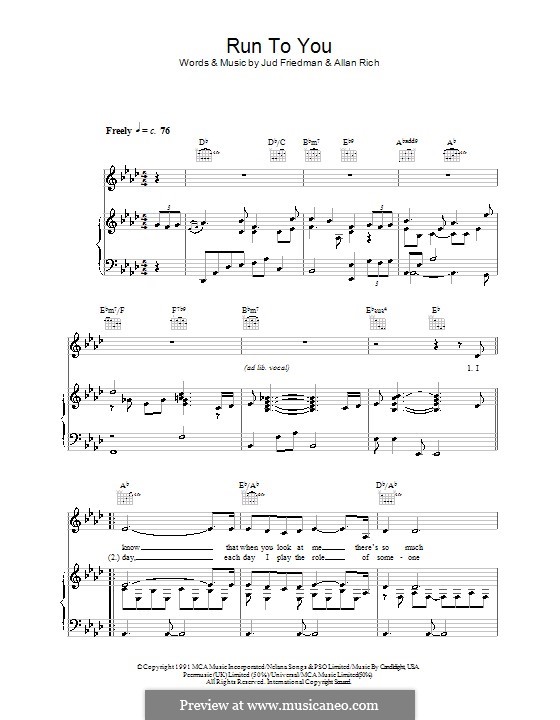 Run to You (Whitney Houston): Para vocais e piano (ou Guitarra) by Allan Rich, Jud Friedman