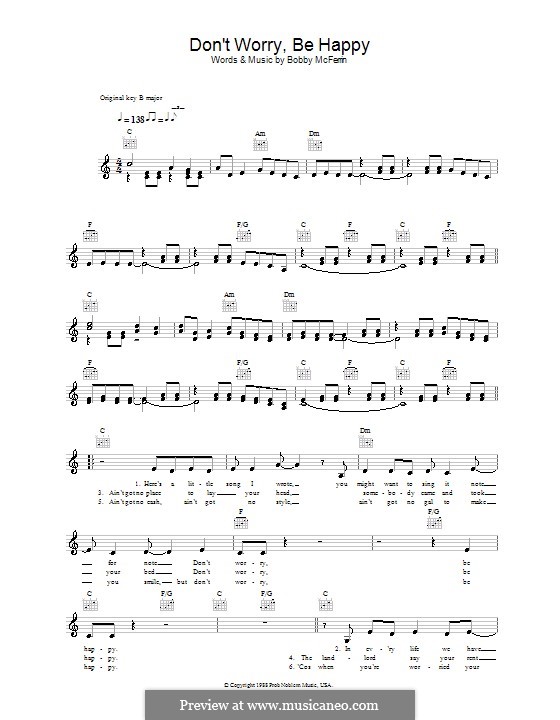 Don't Worry, Be Happy: melodía,letras e acordes by Bobby McFerrin