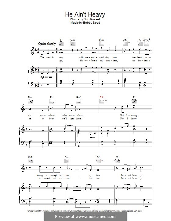 He Ain't Heavy, He's My Brother: Para vocais e piano (ou Guitarra) by Bobby Scott
