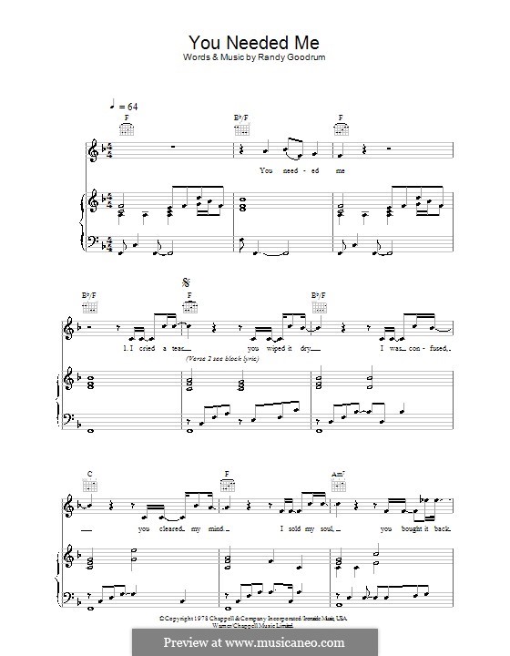 You Needed Me (Anne Murray): Para vocais e piano (ou Guitarra) by Randy Goodrum