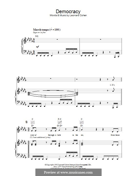 Democracy: Para vocais e piano (ou Guitarra) by Leonard Cohen