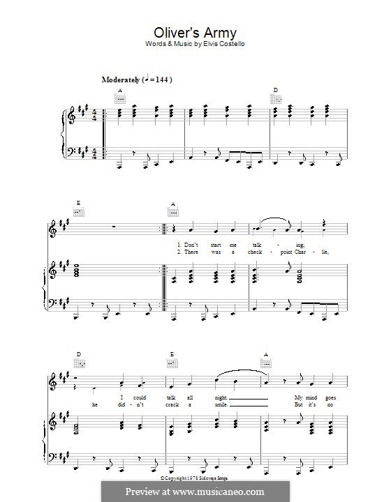 Oliver's Army: Para vocais e piano (ou Guitarra) by Elvis Costello