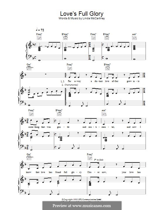 Love's Full Glory: Para vocais e piano (ou Guitarra) by Linda McCartney