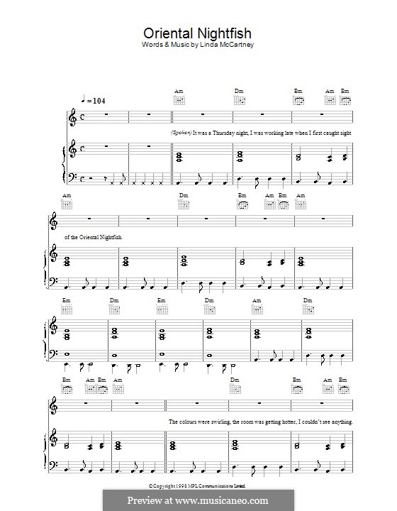Oriental Swordfish: Para vocais e piano (ou Guitarra) by Linda McCartney