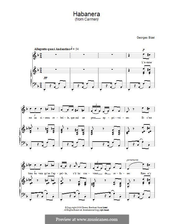 Habanera: For voice and piano (high quality sheet music) by Georges Bizet