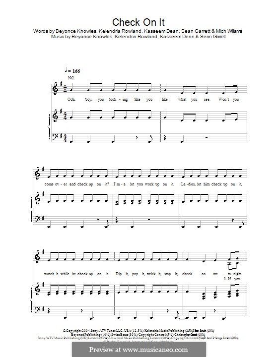 Check on It: Para vocais e piano (ou Guitarra) by Beyoncé, Angela Beyince, Swizz Beatz, Sean Garrett, Stayve Thomas