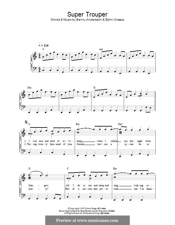 Super Trouper (ABBA): Facil para o piano by Benny Andersson, Björn Ulvaeus