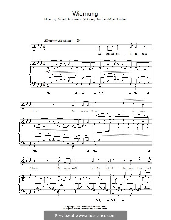 No.1 Widmung (Dedication): Piano-vocal score (high quality sheet music) by Robert Schumann