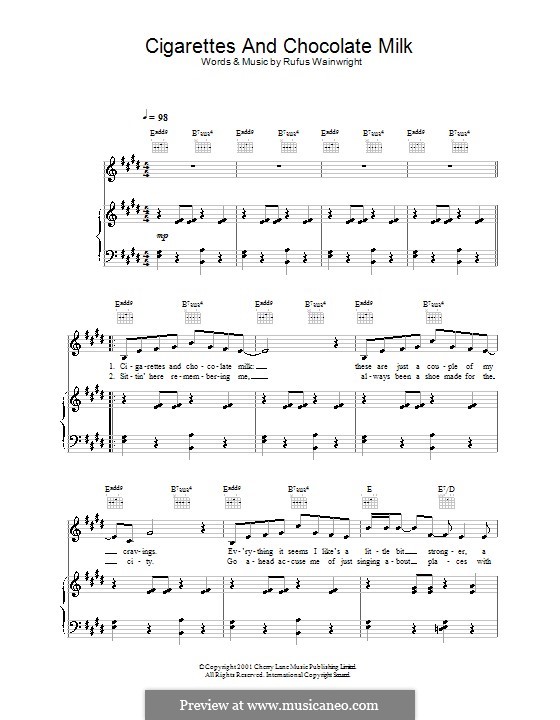 Cigarettes and Chocolate Milk: Para vocais e piano (ou Guitarra) by Rufus Wainwright
