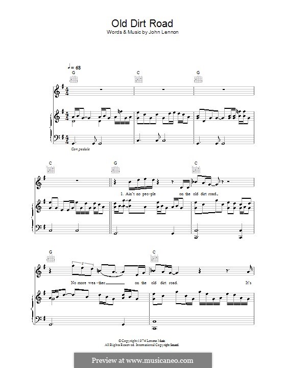 Old Dirt Road: Para vocais e piano (ou Guitarra) by John Lennon