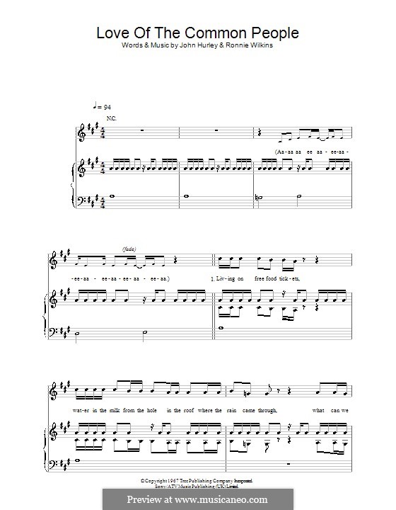 Love of the Common People: Para vocais e piano (ou Guitarra) by John Hurley, Ronnie Wilkins