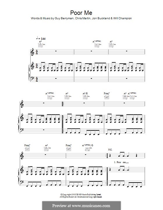 Poor Me (Coldplay): Para vocais e piano (ou Guitarra) by Chris Martin, Guy Berryman, Jonny Buckland, Will Champion
