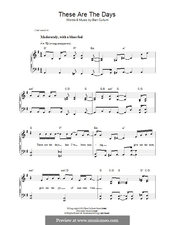 These Are the Days: Facil para o piano by Ben Cullum
