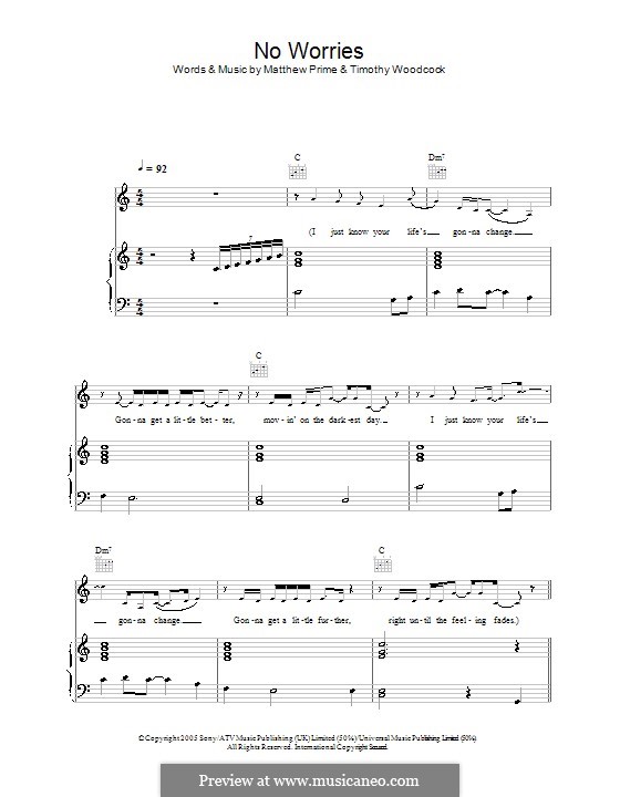 No Worries (Simon Webbe): Para vocais e piano (ou Guitarra) by Matthew Prime, Timothy Woodcock