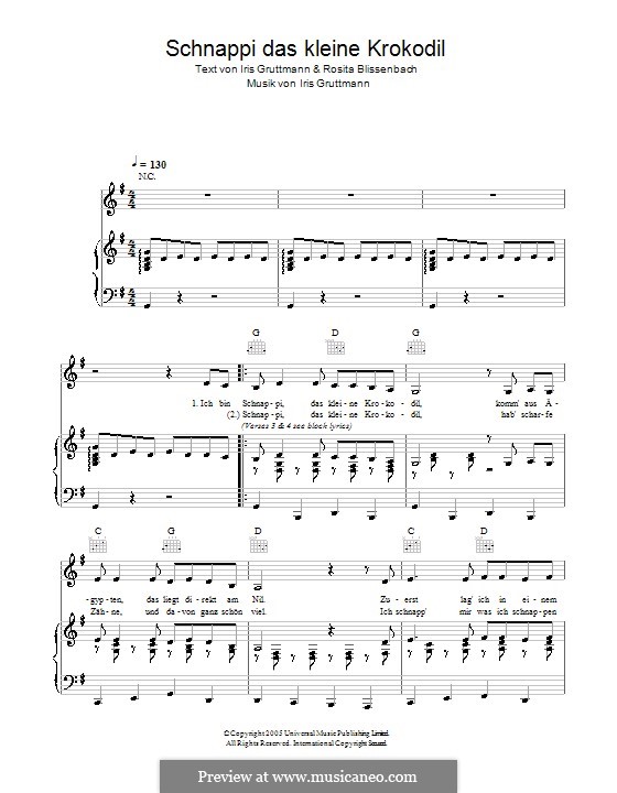 Schnappi das kleine Krokodil: Para vocais e piano (ou Guitarra) by Iris Gruttmann