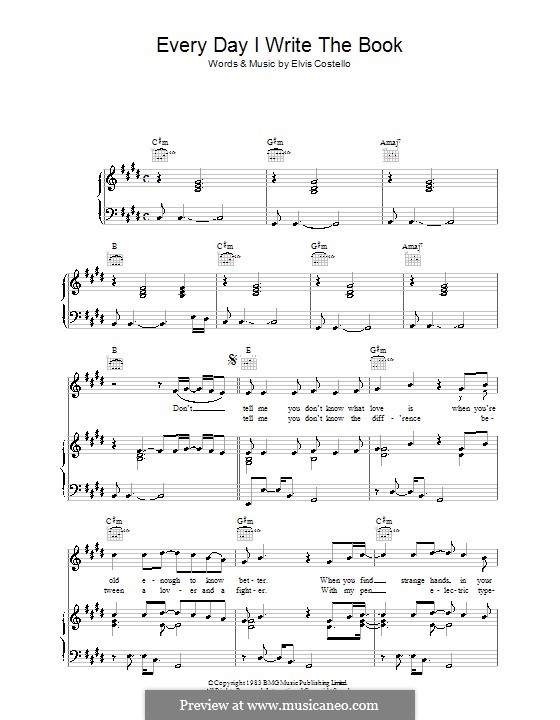 Every Day I Write the Book: Para vocais e piano (ou Guitarra) by Elvis Costello