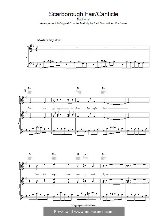 Scarborough Fair / Canticle: Para vocais e piano (ou Guitarra) by folklore