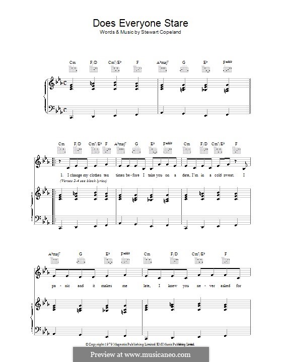 Does Everyone Stare (The Police): Para vocais e piano (ou Guitarra) by Stewart Copeland