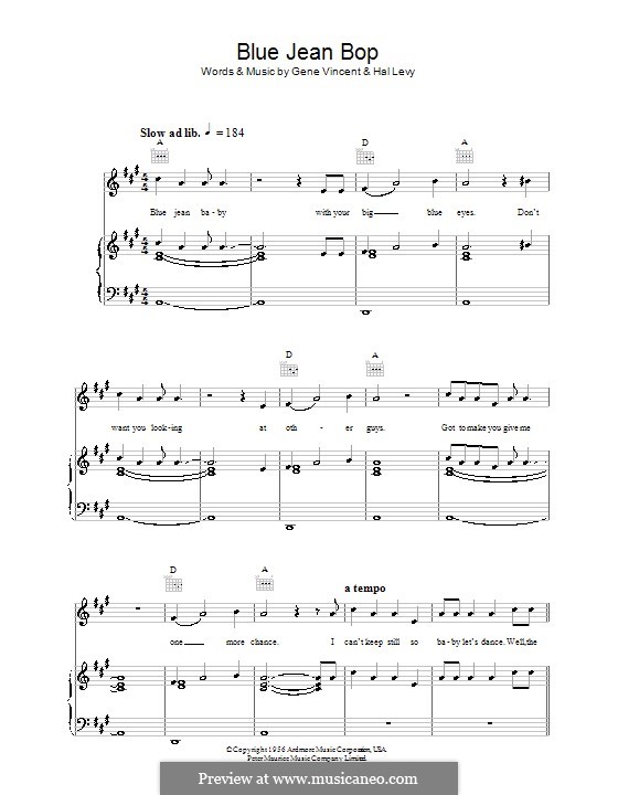 Blue Jean Bop: Para vocais e piano (ou Guitarra) by Gene Vincent, Hal Levy