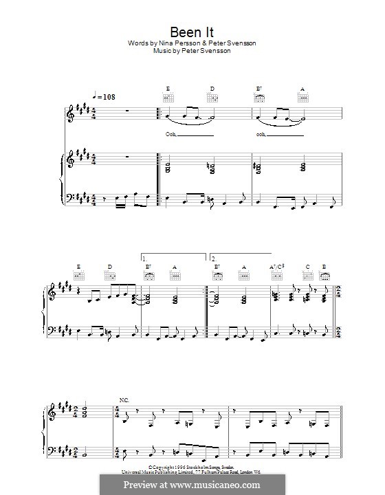 Been It (The Cardigans): Para vocais e piano (ou Guitarra) by Peter Svensson