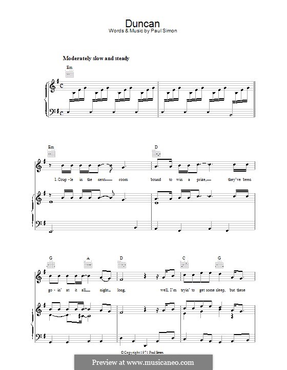 Duncan: Para vocais e piano (ou Guitarra) by Paul Simon