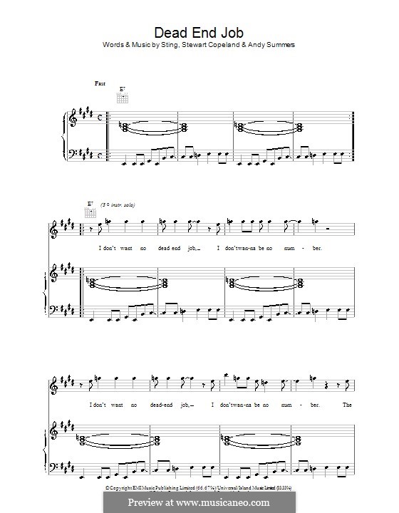 Dead End Job (The Police): Para vocais e piano (ou Guitarra) by Sting, Andy Summers, Stewart Copeland