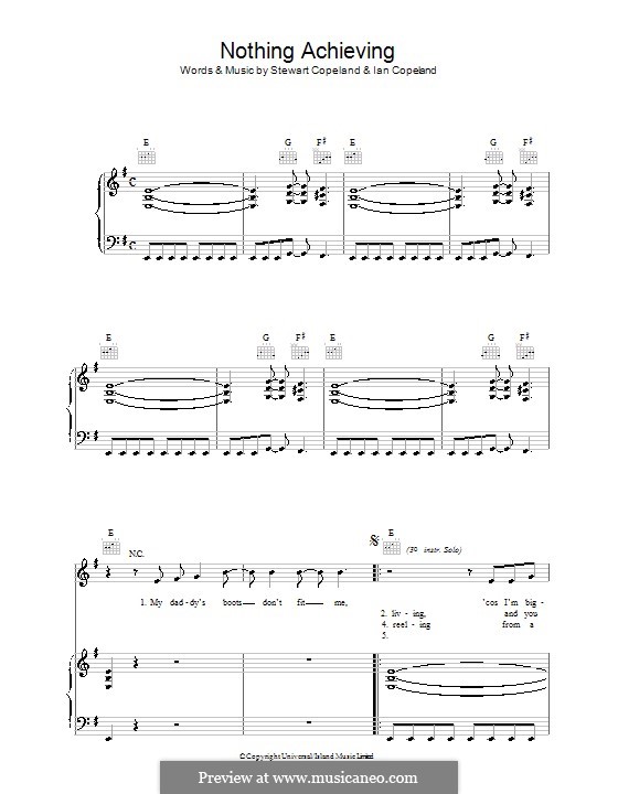 Nothing Achieving (The Police): Para vocais e piano (ou Guitarra) by Ian Copeland, Stewart Copeland