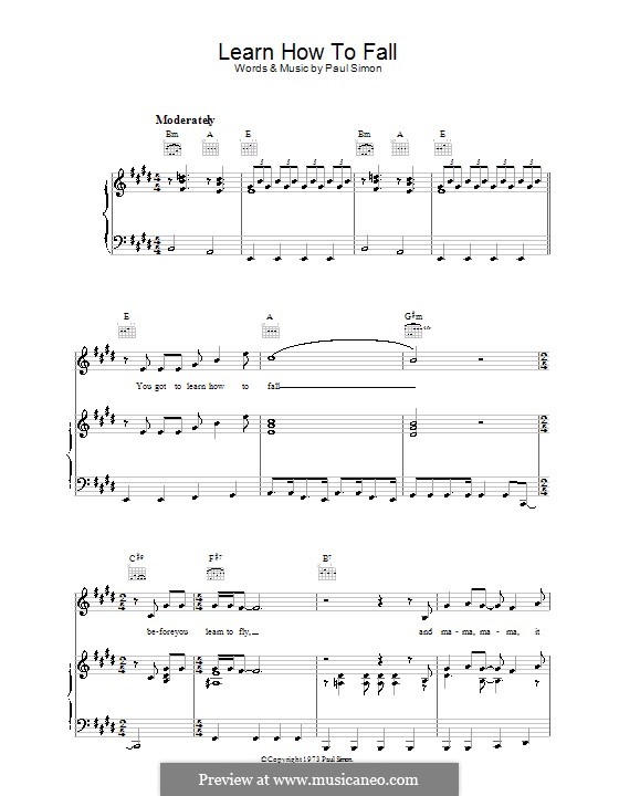 Learn How to Fall: Para vocais e piano (ou Guitarra) by Paul Simon
