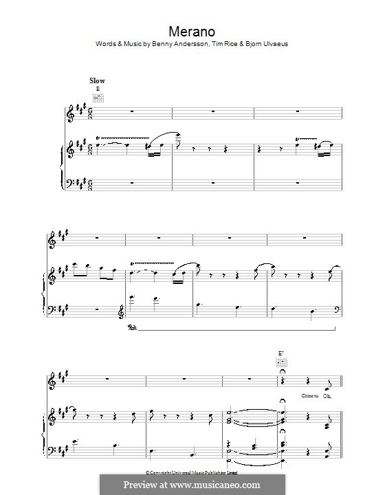 Merano (from Chess): Para vocais e piano (ou Guitarra) by Benny Andersson, Björn Ulvaeus