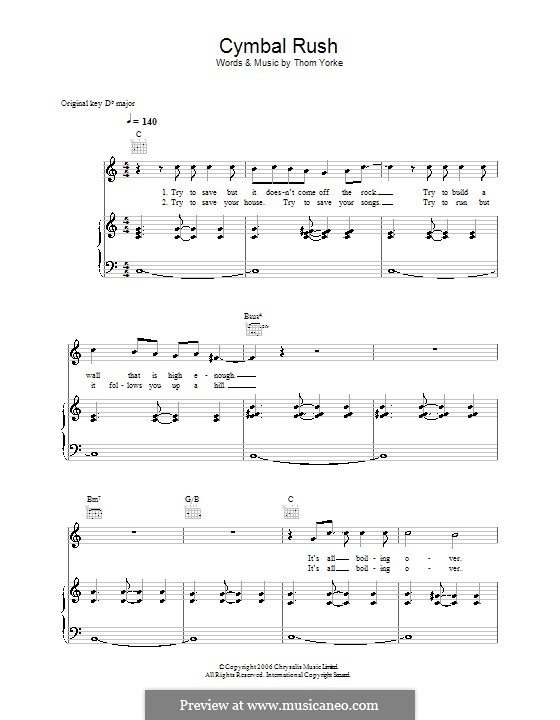 Cymbal Rush: Para vocais e piano (ou Guitarra) by Thomas Yorke