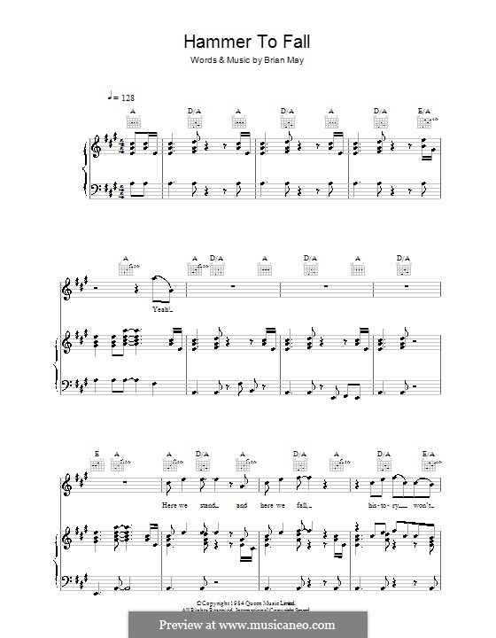 Hammer to Fall (Queen): Para vocais e piano (ou Guitarra) by Brian May