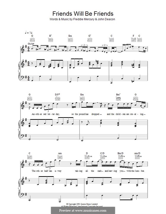 Friends Will Be Friends (Queen): Para vocais e piano (ou Guitarra) by Freddie Mercury, John Deacon