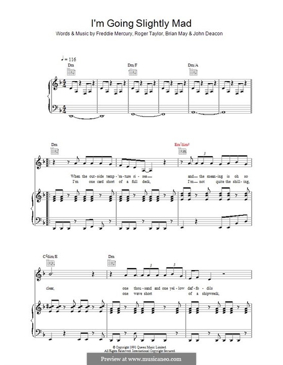 I'm Going Slightly Mad (Queen): Para vocais e piano (ou Guitarra) by Brian May, Freddie Mercury, John Deacon, Roger Taylor