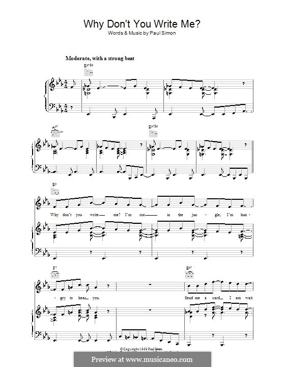 Why Don't You Write Me (Simon & Garfunkel): Para vocais e piano (ou Guitarra) by Paul Simon