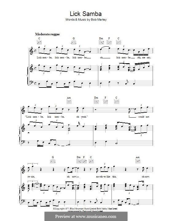 Lick Samba: Para vocais e piano (ou Guitarra) by Bob Marley