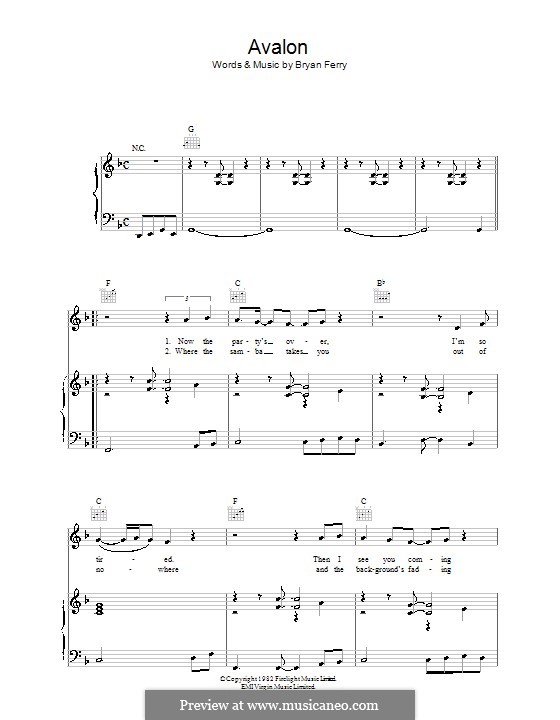 Avalon (Roxy Music): Para vocais e piano (ou Guitarra) by Bryan Ferry