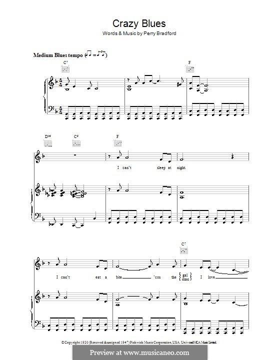 Crazy Blues: Para vocais e piano (ou Guitarra) by Perry Bradford