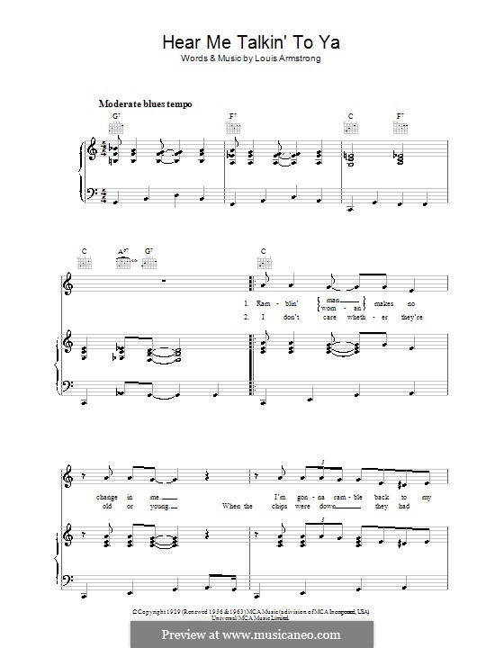 Hear Me Talkin' To Ya: Para vocais e piano (ou Guitarra) by Louis Armstrong