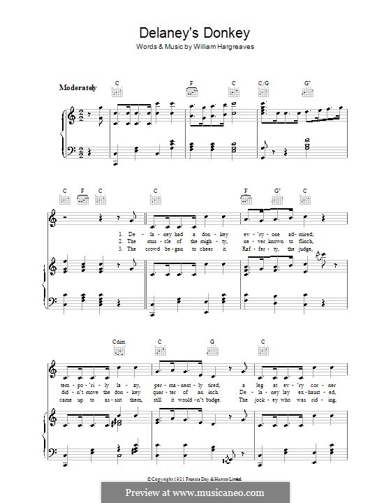 Delaney's Donkey: Para vocais e piano (ou Guitarra) by William Hargreaves