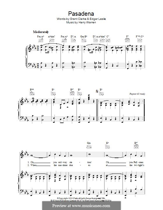 Pasadena: Para vocais e piano (ou Guitarra) by Harry Warren