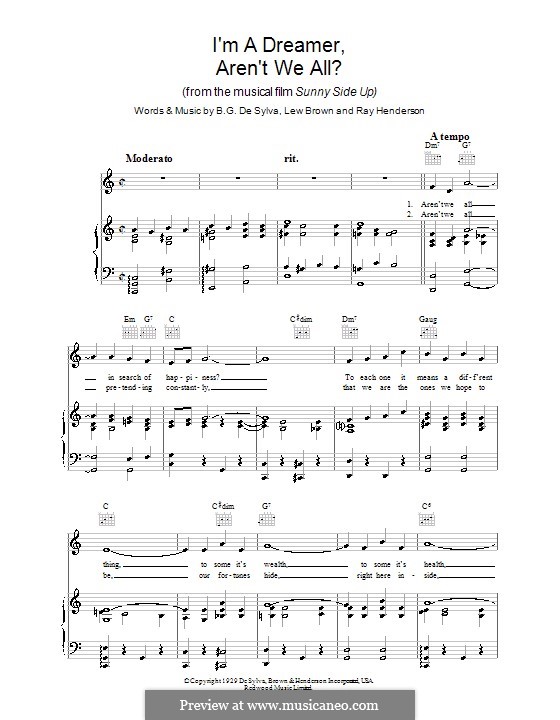 I'm a Dreamer, aren't We All?: Para vocais e piano (ou Guitarra) by Buddy Gard DeSylva, Ray Henderson, Lew Brown