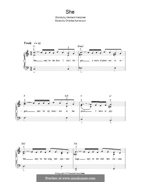 She: Facil para o piano by Charles Aznavour