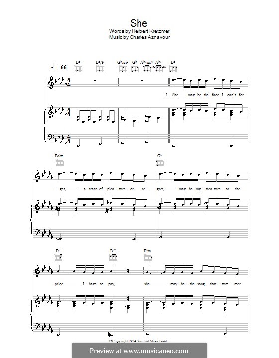 She: For voice and piano or guitar (Elvis Costello) by Charles Aznavour