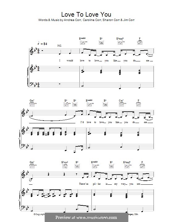Love to Love You (The Corrs): Para vocais e piano (ou Guitarra) by Andrea Corr, Caroline Corr, Jim Corr, Sharon Corr