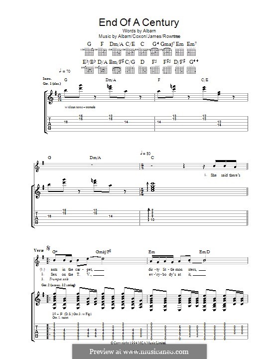 End of a Century (Blur): Para guitarra com guia by Alex James, Damon Albarn, David Rowntree, Graham Coxon