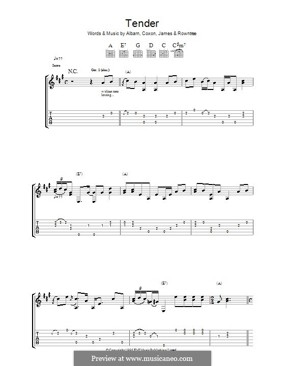Tender (Blur): Para guitarra com guia by Alex James, Damon Albarn, David Rowntree, Graham Coxon