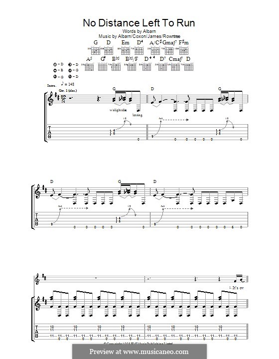 No Distance Left To Run (Blur): Para guitarra com guia by Alex James, Damon Albarn, David Rowntree, Graham Coxon